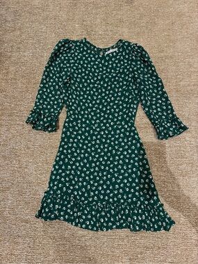 Reformation Forest Green Floral Ruffle Dress